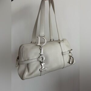 RARE Christian Dior White Leather Charm Shoulder Bag